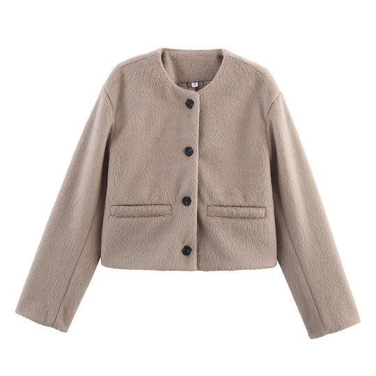 Damen lässige Teddyjacke mit Knopfleiste und aufgesetzten Taschen EB