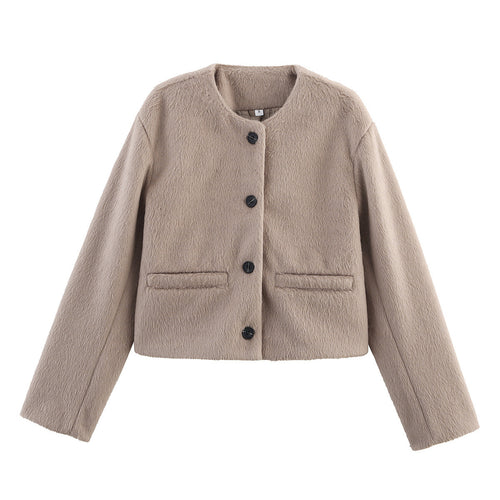 Damen lässige Teddyjacke mit Knopfleiste und aufgesetzten Taschen EB