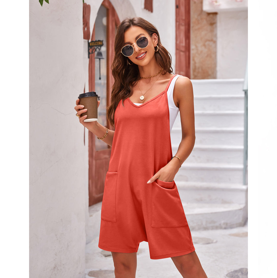 Damen komfortabler Overall mit tiefem Ausschnitt und praktischen Taschen EB