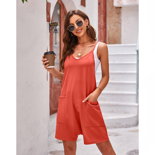 Damen komfortabler Overall mit tiefem Ausschnitt und praktischen Taschen EB
