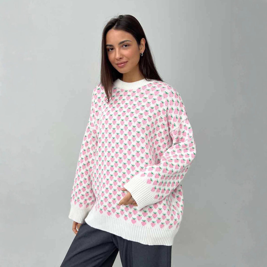 Damen Oversized Pullover mit floraler Strickstruktur EB