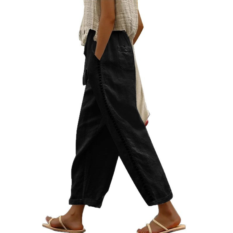 Damen lässige Leinenhose mit seitlichen Schneidern EB