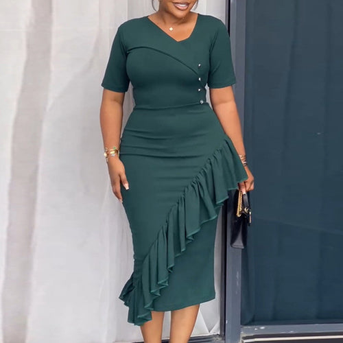 Damen figurumspielendes Kleid mit asymmetrischem Saum und Knopfdesign EB
