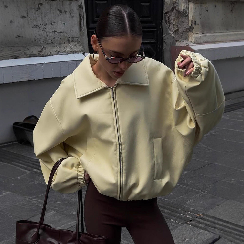 Damen Oversized Sweatjacke mit modernem Stehkragen EB