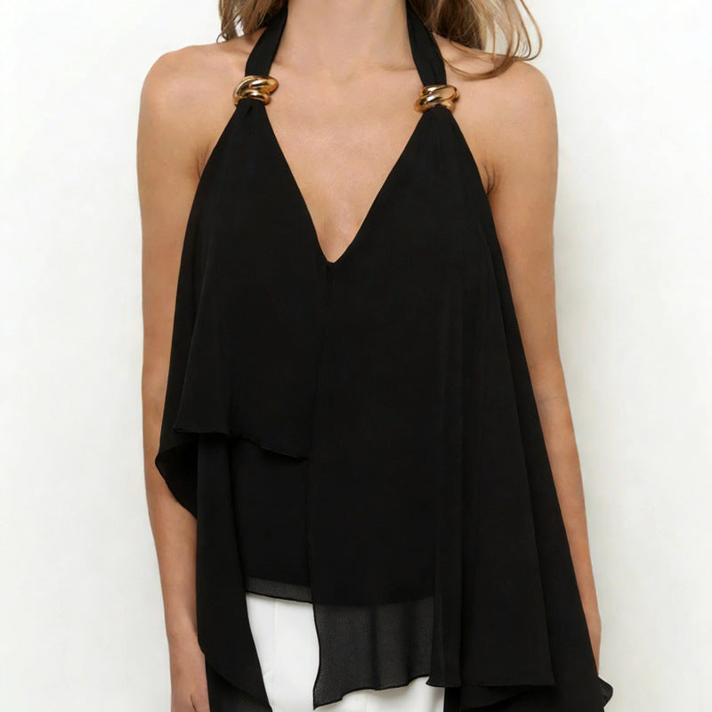 Damen Chiffonoberteil mit asymmetrischem Schnitt und Glanzdetails EB