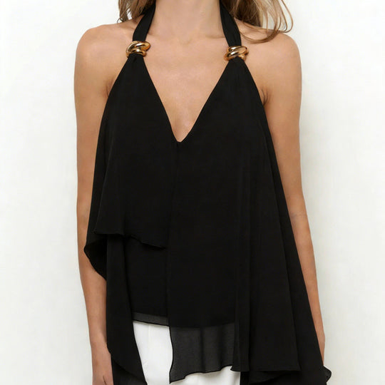 Damen Chiffonoberteil mit asymmetrischem Schnitt und Glanzdetails EB