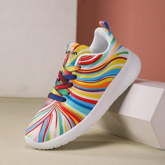 Damen Sportliche Sneakers mit buntem Wellenmuster EB