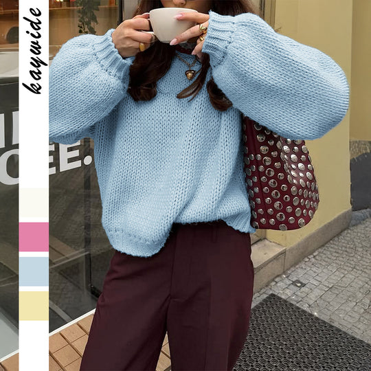 Damen nan oversized Grobstrickpullover mit Rundhalsausschnitt und gerippten Abschlüssen EB