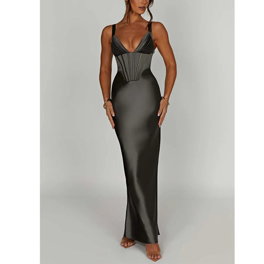 Damen Elegantes Abendkleid mit tailliertem Oberteil und schmalen Trägern EB