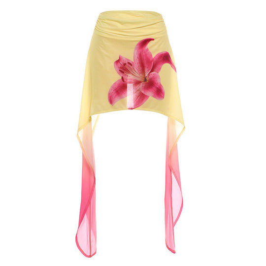 Damen Sommerlicher Wickelrock mit floralem Design und asymmetrischem Saum EB