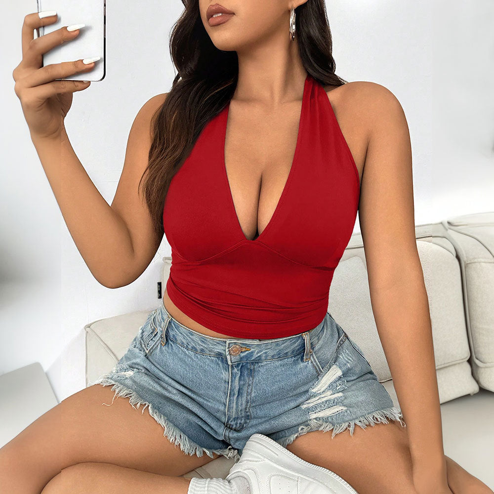 Damen Crop-Top mit tiefem V-Ausschnitt und tailliertem Schnitt EB