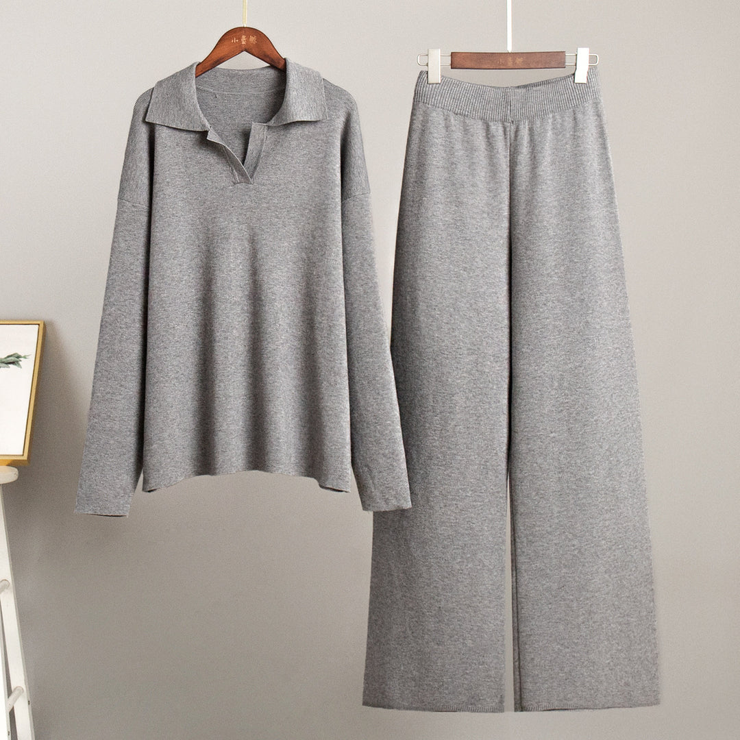 Damen Lässiges Poloshirt undweite Leggings Set EB