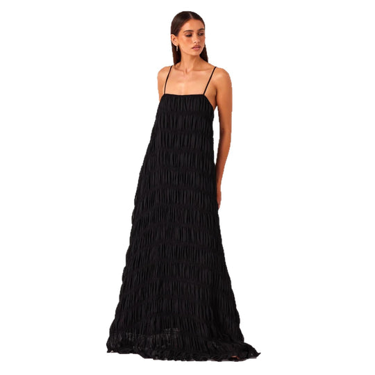 Damen Maxikleid mit romantischem Faltenstruktur und zarten Spaghettiträgern EB