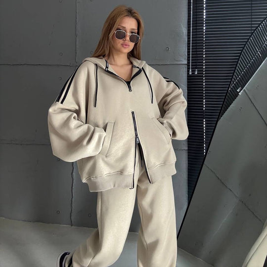 Damen Stylish Hoodie mit doppeltem Reißverschluss und lässigem Schnitt EB