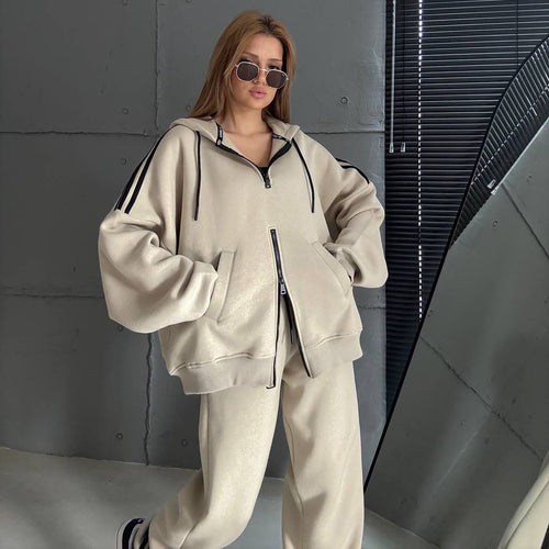Damen Stylish Hoodie mit doppeltem Reißverschluss und lässigem Schnitt EB