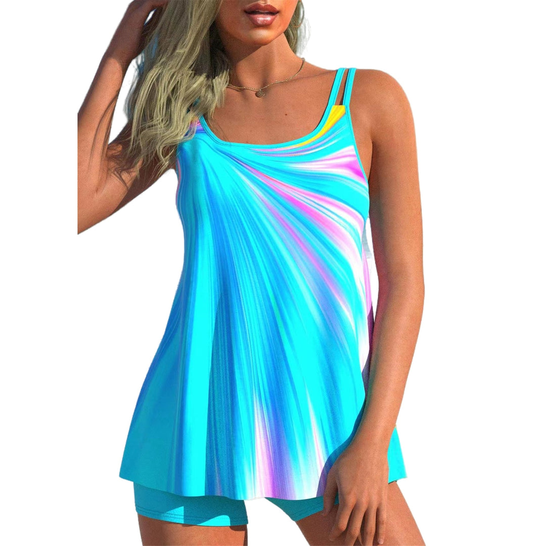 Damen nan fließendes A-Linien Tankini-Oberteil mit doppelten Spaghettiträgern und figurumspielender Passform EB
