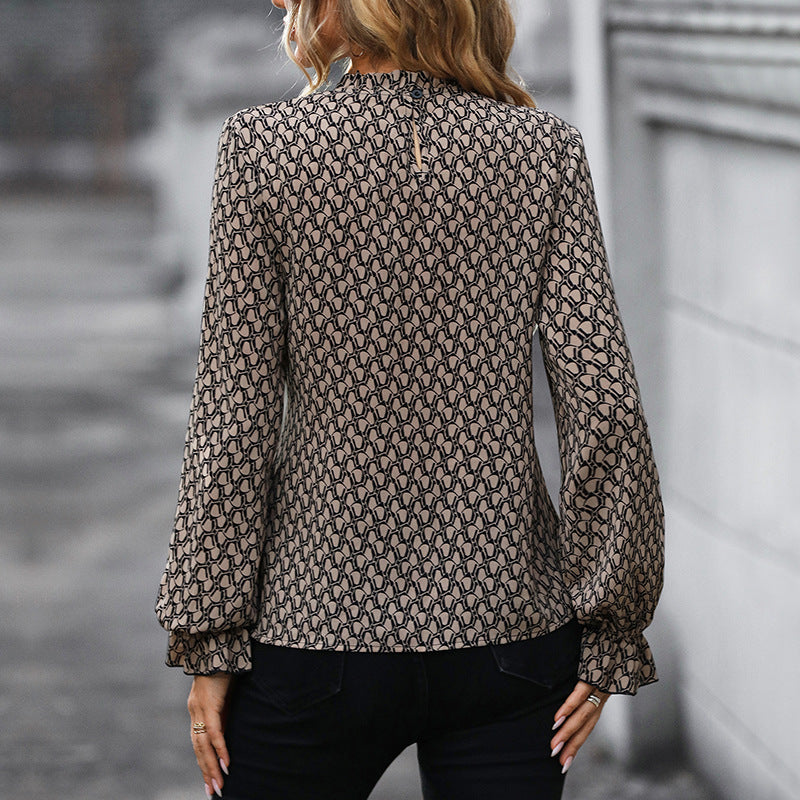 Damen Bluse mit schickem Wickeldesign und voluminösen Ärmeln EB