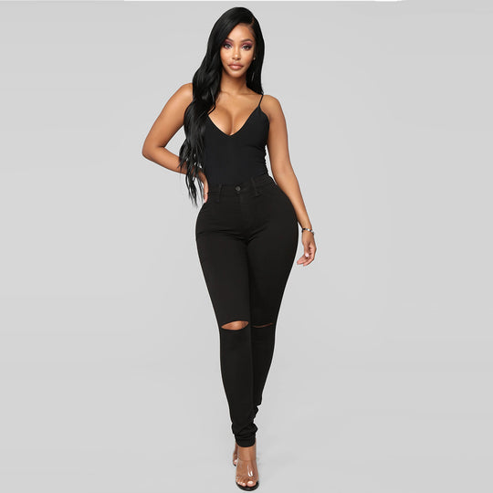 Damen High-Waist Jeans mit modischem Destroyed-Detail EB
