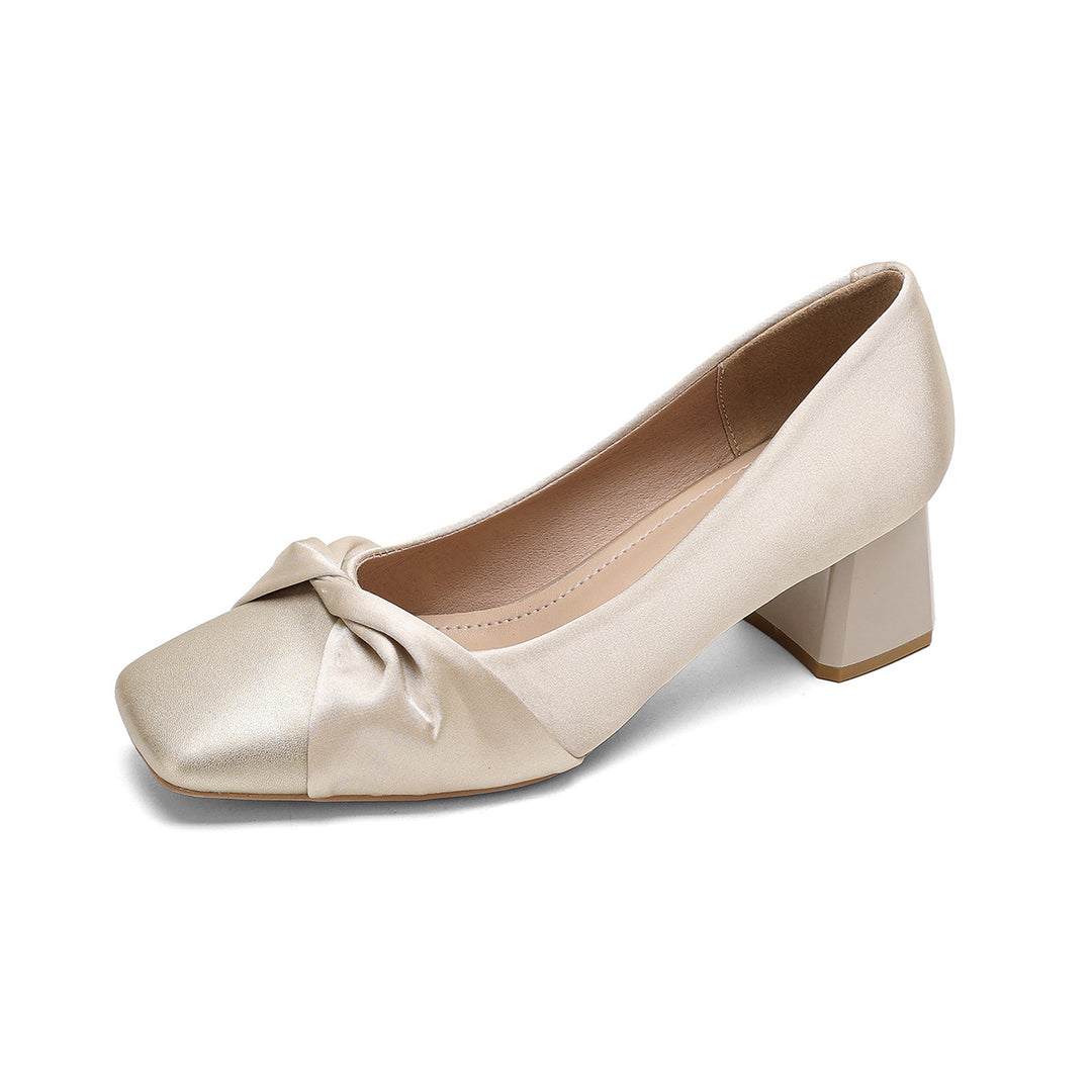 Damen elegante Blockabsatz-Pumps mit hochwertigem Schleifenakzent EB