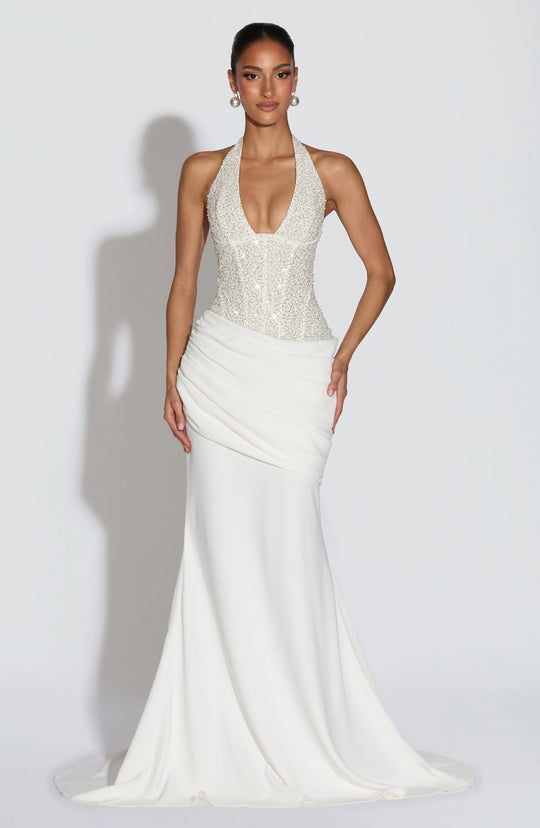 Damen Glamouröses Abendkleid mit tiefem V-Ausschnitt und dekorativen Pailletten EB