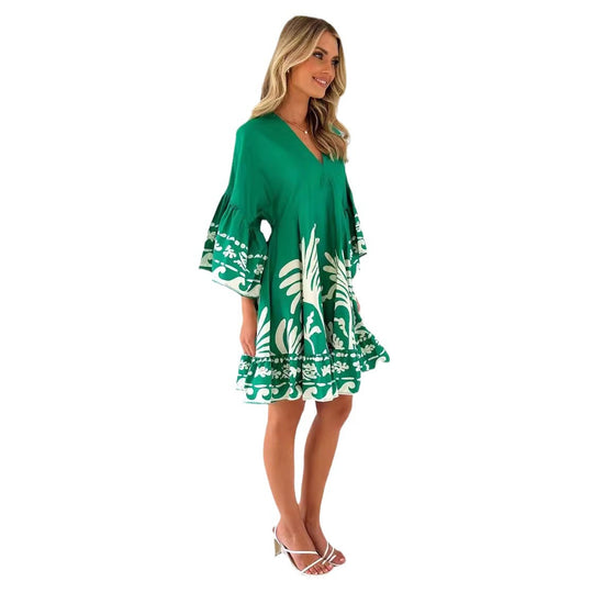 Damen Freizeitkleid mit voluminösen Ärmeln und floralem Druck EB