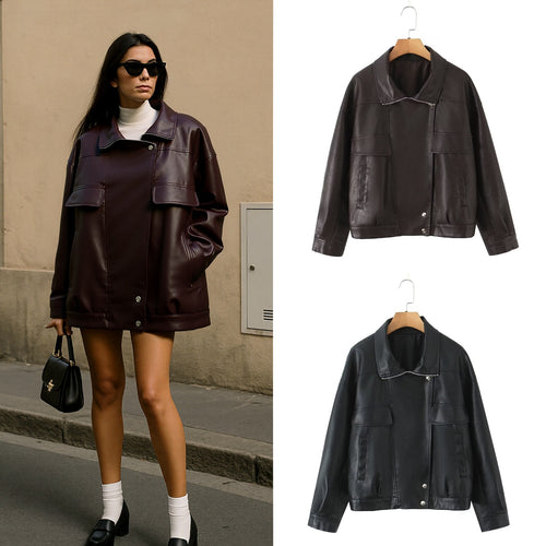 Damen Kunstlederjacke mit lässigem Schnitt und praktischen Taschen EB
