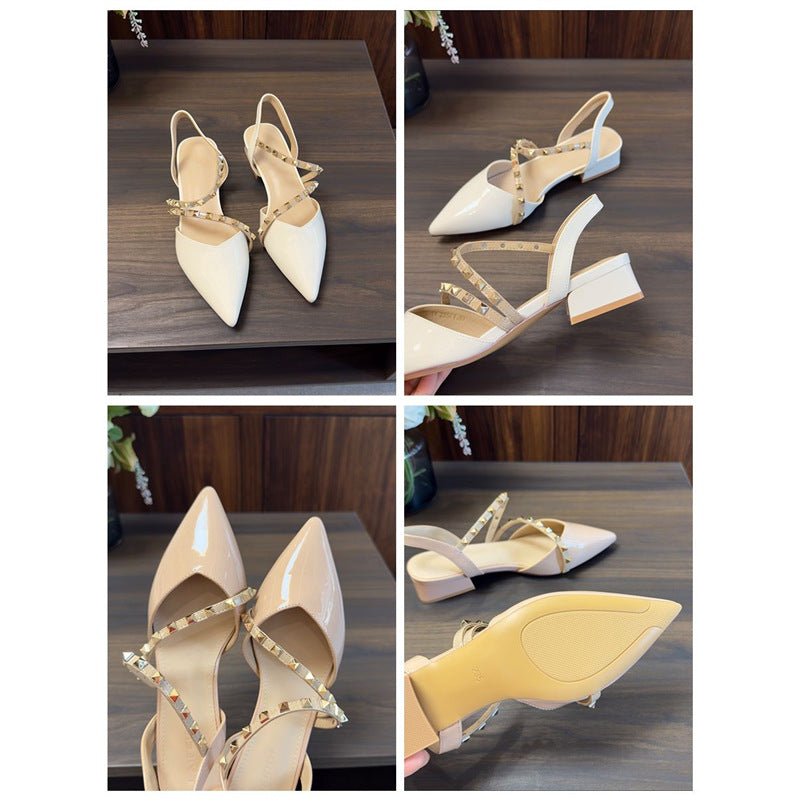 Damen elegante Slingback Ballerinas mit spitzem Design und modischen Nieten EB