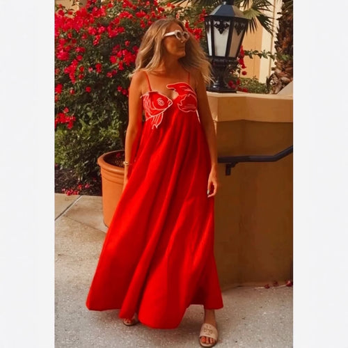 Damen Maxikleid mit verspieltem Fischnetz-Design und verstellbaren Spaghetti-Trägern EB