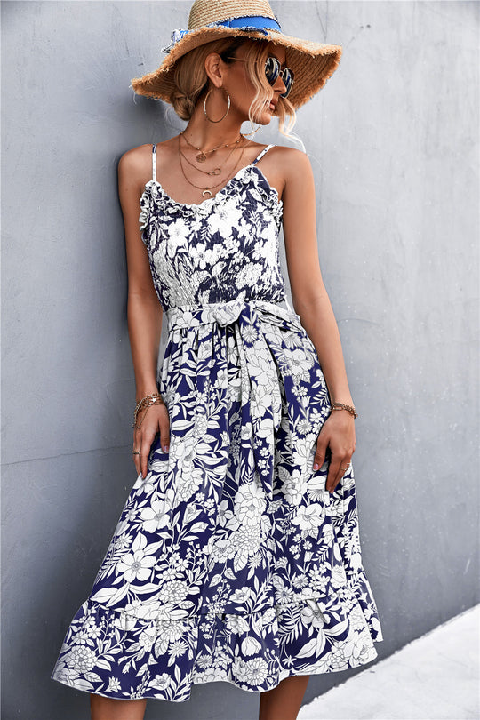 Damen Sommerkleid mit Rüschendetails und elastischem Taillenzug EB