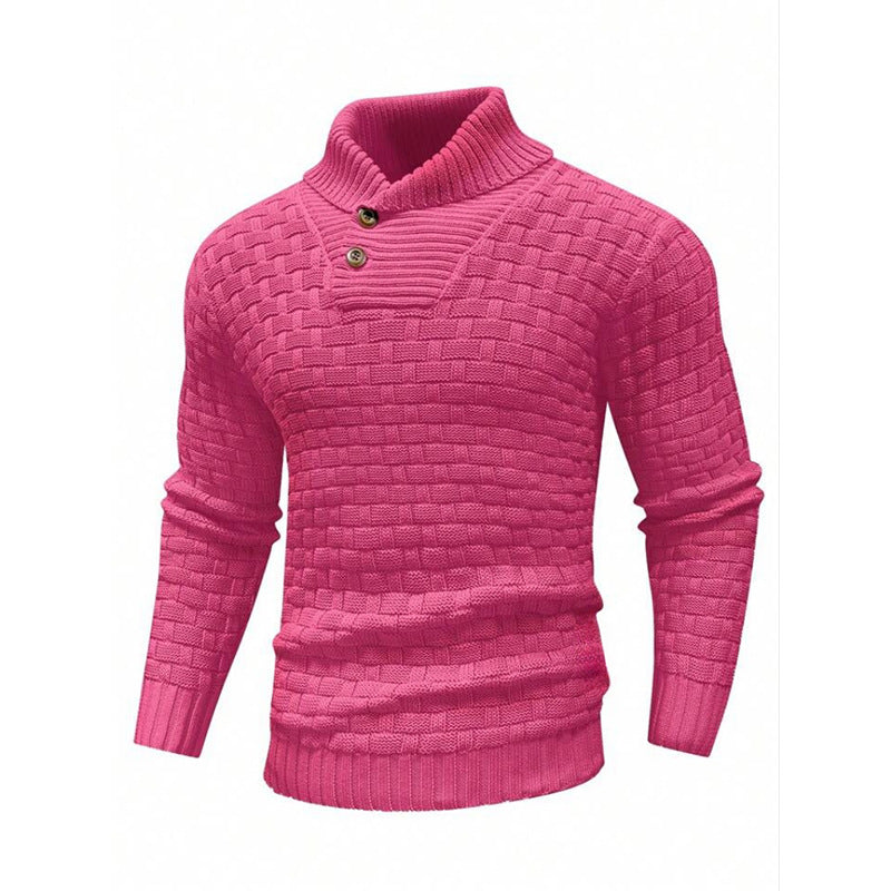 Herren nan strukturierter Strickpullover mit hochschließendem Stehkragen und Zierknopfleiste EB