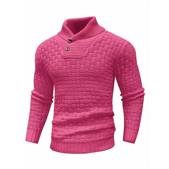 Herren nan strukturierter Strickpullover mit hochschließendem Stehkragen und Zierknopfleiste EB