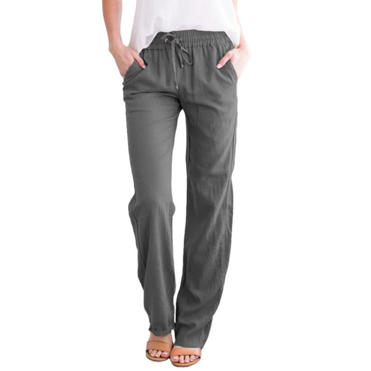 Damen nan leichte Leinenhose mit elastischem Bund und weitem Bein EB