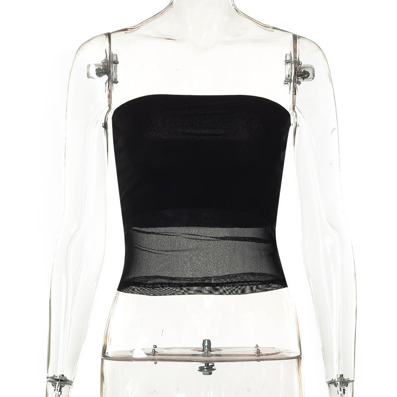 Damen bandeau Top im transparenten Design mit elastischem Material EB
