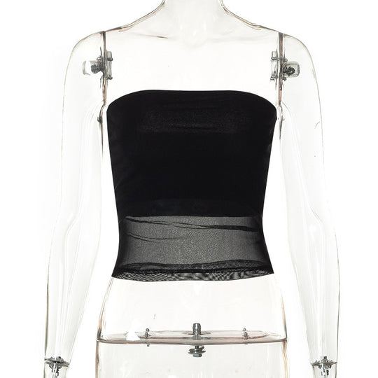 Damen bandeau Top im transparenten Design mit elastischem Material EB
