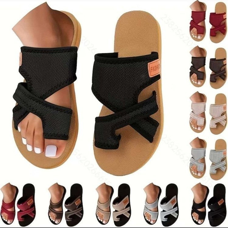 Damen  atmungsaktive Mesh-Zehentrenner-Sandale mit verstellbarem Klettverschluss und ergonomischem Komfortfußbett EB