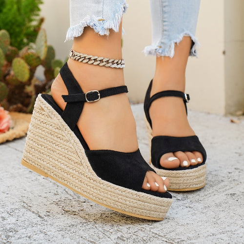 Damen Wedge-Pantoletten mit eleganter Schnallenverzierung EB