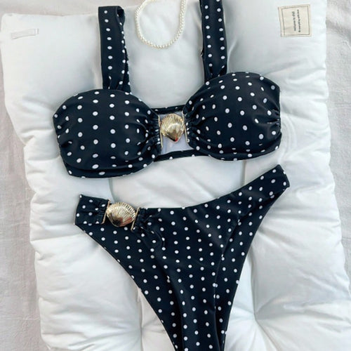 Damen Bikini mit dekorativen Rüschen und goldenen Akzenten EB
