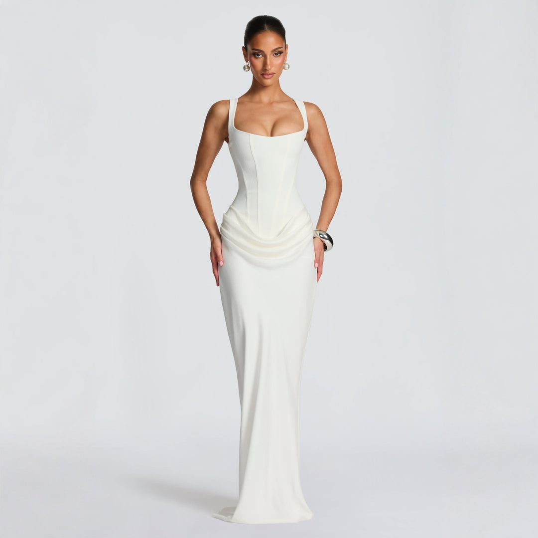 Damen Elegantes Maxikleid mit figurbetonendem Schnitt und raffiniertem Faltenwurf EB