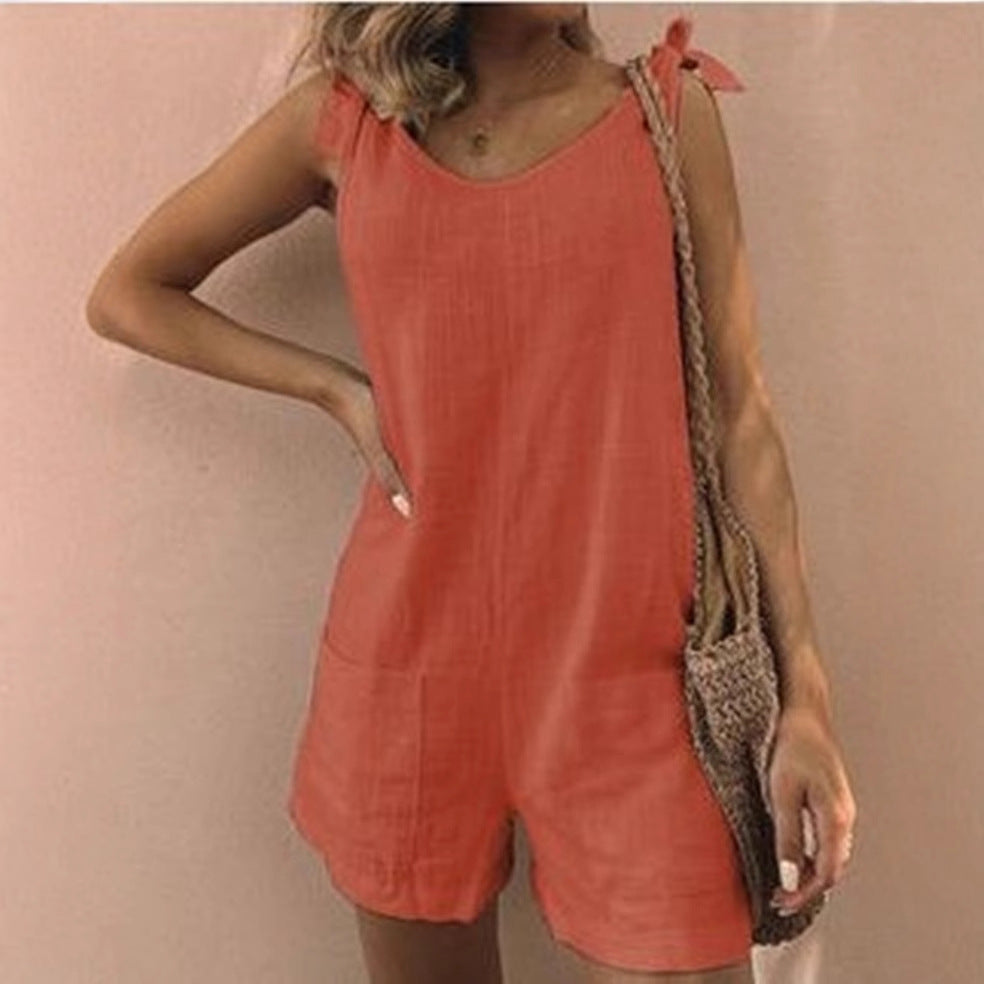 Damen Jumpsuit mit praktischen Taschen und verspielten Schulterbändern EB