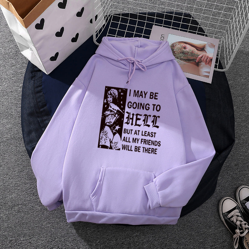 Damen nan weitgeschnittener Kapuzenpullover mit Gothic-Statementprint und Kängurutasche EB