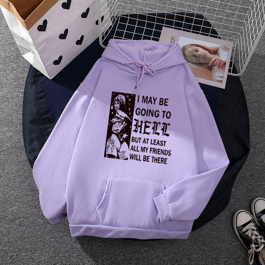 Damen nan weitgeschnittener Kapuzenpullover mit Gothic-Statementprint und Kängurutasche EB