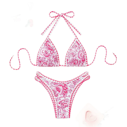 Damen Triangel-Bikini mit einzigartigem Paisleymuster und verstellbaren Trägern EB