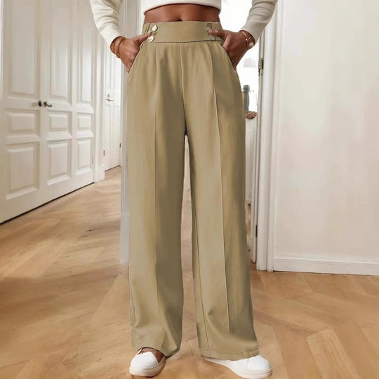 Damen Elegante und luftige Hochbundhose mit weitem Bein und praktischen Taschen EB