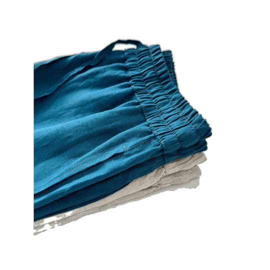 Damen lockere Leinenhose mit elastischem Bund und seitlichen Eingrifftaschen EB