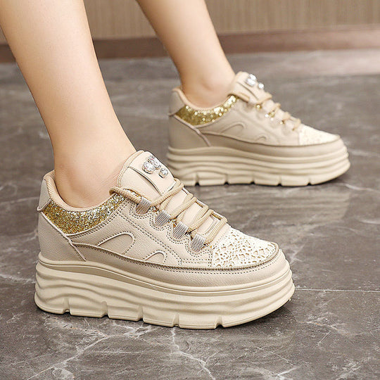 Damen modische Plateau Sneakers mit glitzernden Akzenten und ergonomischem Design EB