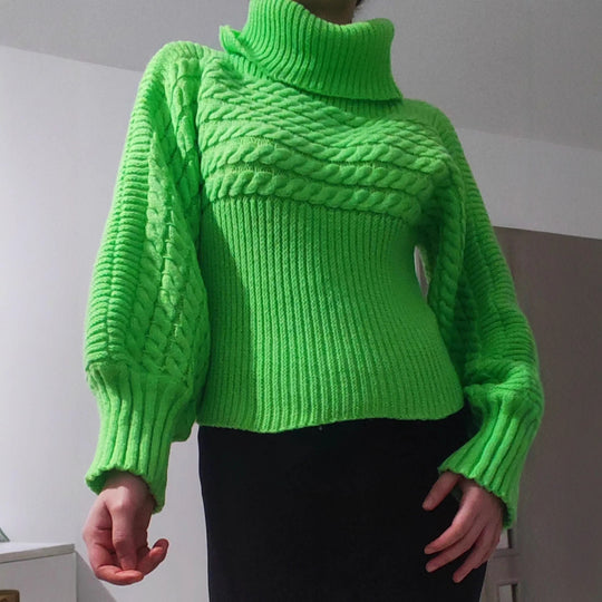 Damen Grobstrickpullover mit weitem Rollkragen und voluminösen Ärmeln EB