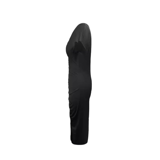 Damen Elegantes Midikleid mit seitlichem Schlitz und raffinierten Falten EB