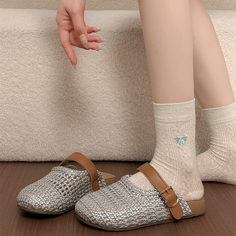 Damen Clogs mit geflochtenem Obermaterial und verstellbarem Riemen EB