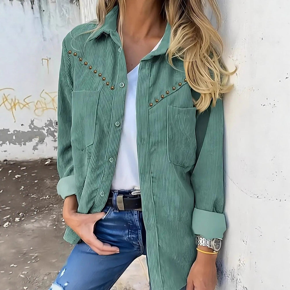 Damen Cordbluse mit eleganten Druckknöpfen und praktischen Taschen EB