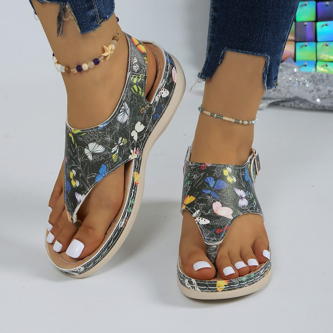 Damen Komfortable Sandalen mit floralen Details und verstellbarem Riemen EB